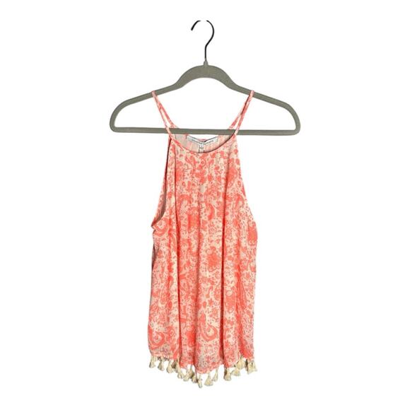 Collective Concepts Pink and White Paisley Print Sleeveless Top Tasseled Hem Lg - Picture 1 of 6